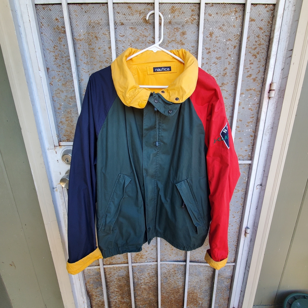 Vintage Nautica Sailing J Class Racing US2 Reversible Jacket With Hood Size XL
